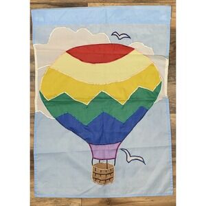 Flag Outdoor Double Sided Hot Air Balloon Rainbow Blue Bird Yellow Red 28" x 39"